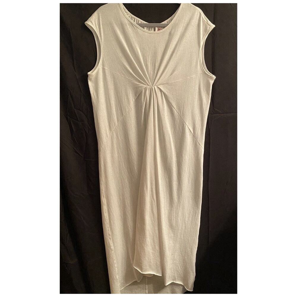 Free People FP Beach Ivory Ruched Front Midi Dress Keyhole Back Hi Low Hem Small - Picture 2 of 7